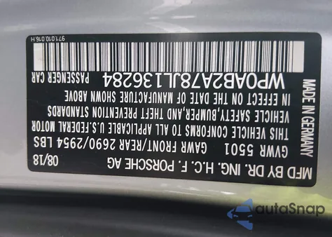 2018 Porsche Panamera 4S из США, поврежденный, VIN WP0AB2A78JL136284